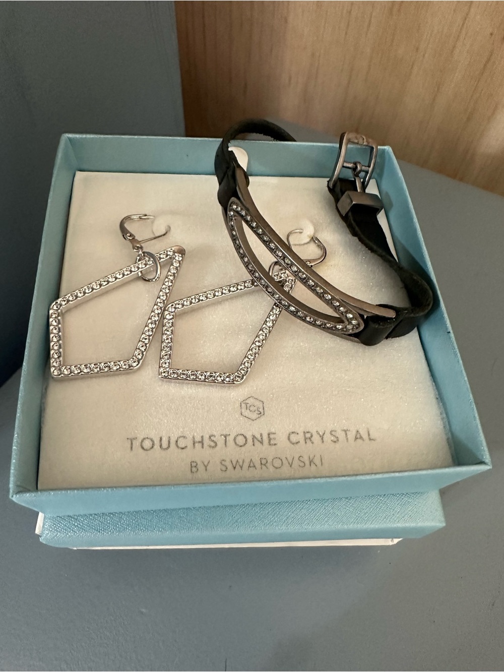 Touchstone Crystal Silver Crystal Open Geometric Earrings